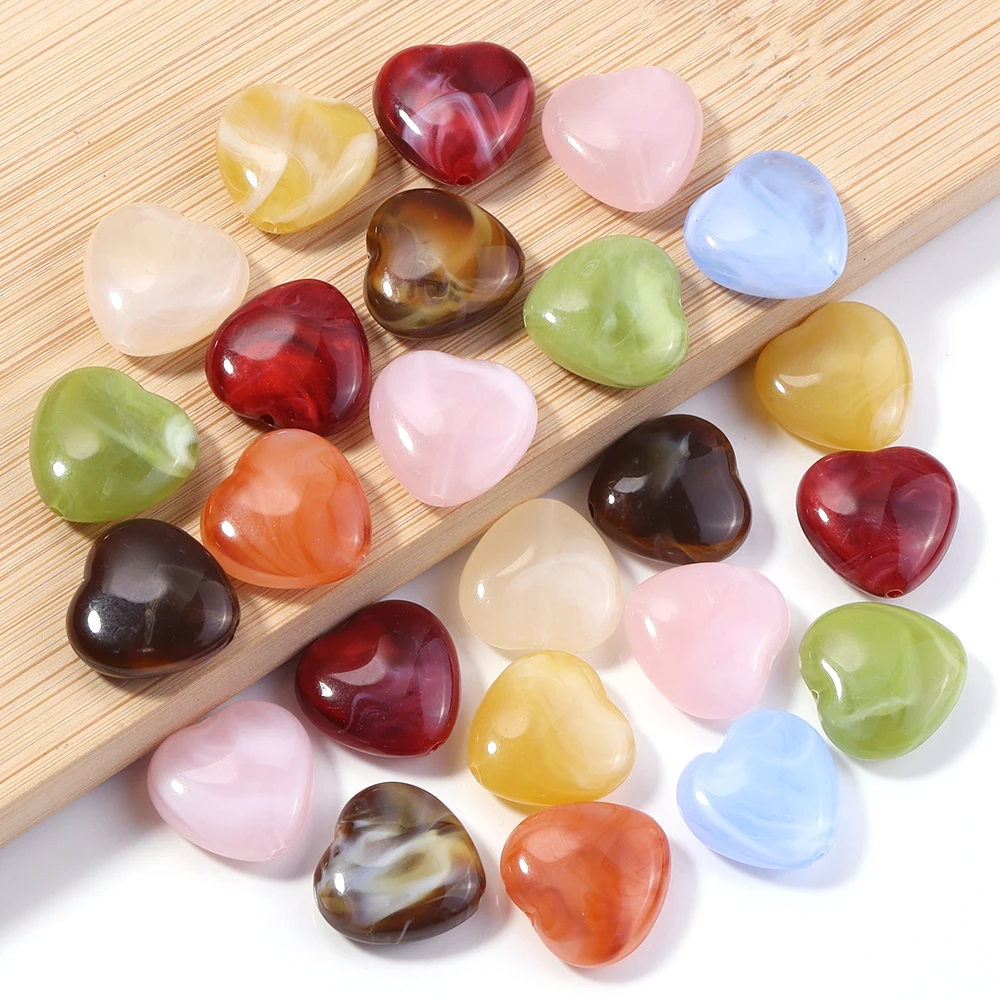 30 قطعة الخرز الاكريليك مزدوجة الألوان ثقب مستقيم على شكل قلب حبة فضفاض خزر عازل لصنع المجوهرات عقد دي اي واي سوار ﻿