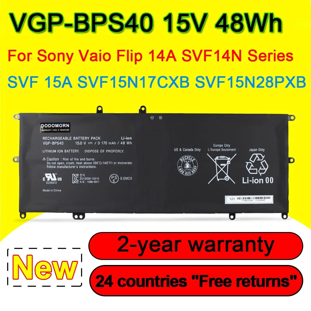 

15V 48Wh BPS40 VGP-BPS40 Battery For Sony Vaio Flip 14A SVF14N SVF14NA1UL SVF 15A SVF15N17CXB SVF15N28PXB Laptop 3170mAh