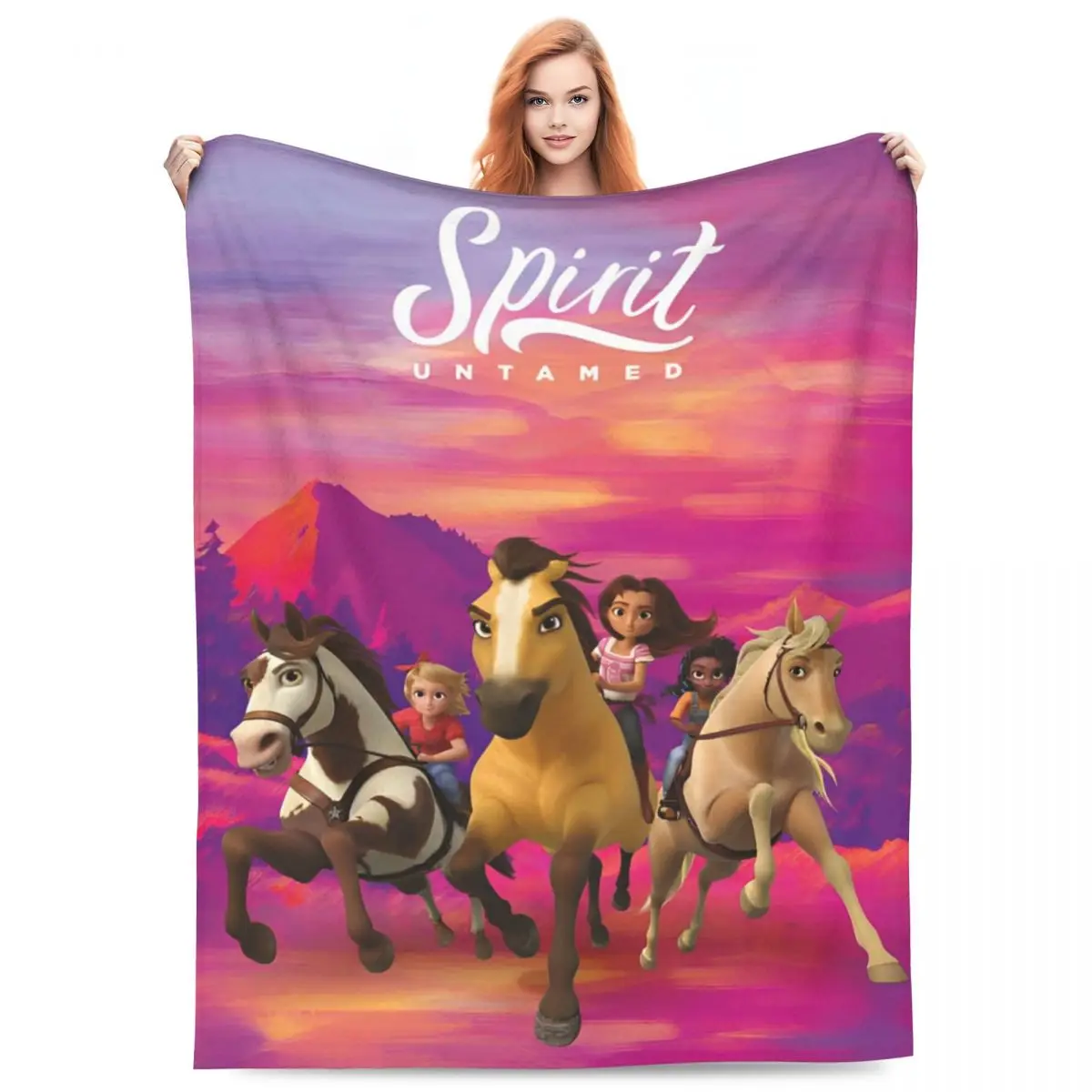 Comfort Spirit Riding Free Cartoon Horse Blanket Merchandise Sofa Decorative Throw Blankets Super Soft Fleece for Car