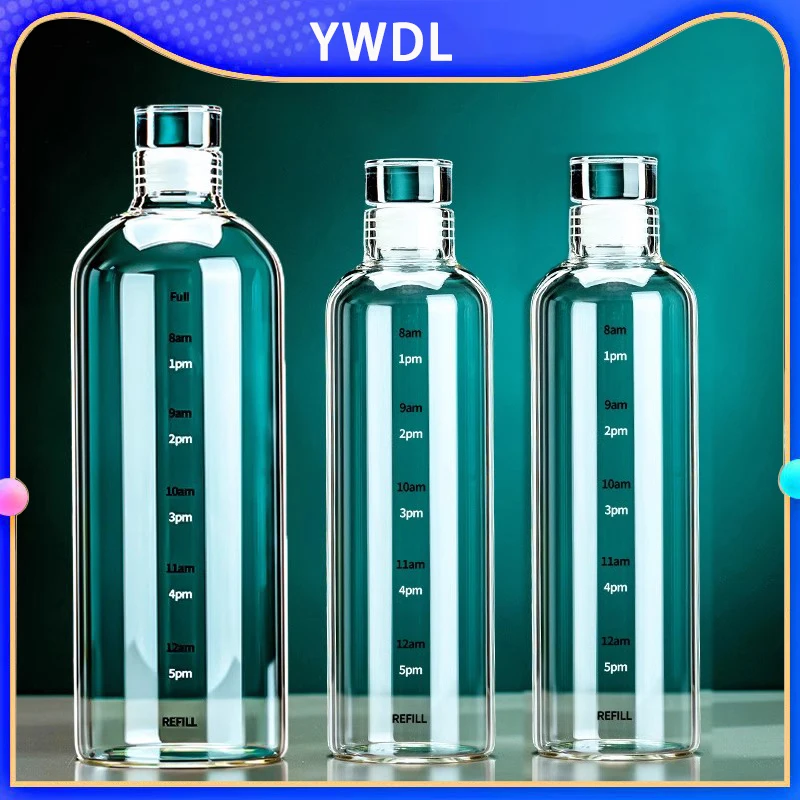 

YWDL 500/750/1000ml Glass Sport Water Bottle With Time Scale Wine storage bottle Outdoor Water Bottle For Coffee Tea Milk Juice