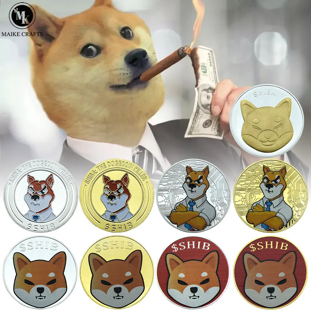 

9pcs / Set Shib Shiba Inu Coin Commemorative Badge Dog Coin Digital Virtual Coin Collection Decorative Gold Coin Holder Set Gift