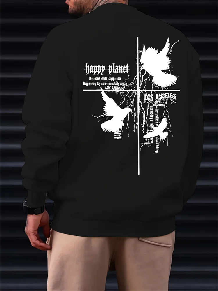 

Spring and Autumn Cross Print Men's Pullover Round Neck Long Sleeve Sweater Loose Casual Outdoor Sports Micro-Shoulder Top M-5XL