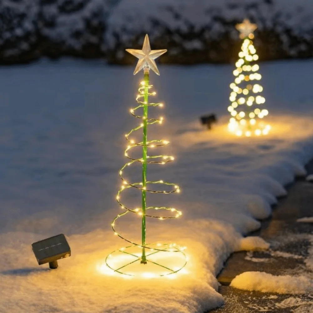 8 Modes Solar Iron Christmas Tree Lights Luminous LED Christmas Tree Decorative Lamp Ornament Waterproof Landscape Lamp