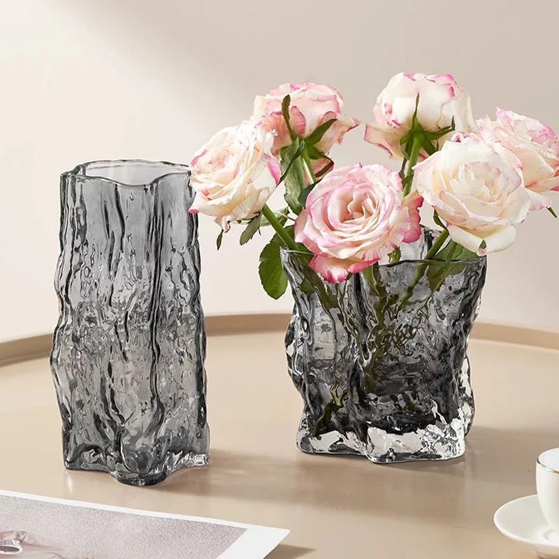 HP Irregular glacier glass vase ornament, living room water raising flower arranger, hydroponic ins wind vase