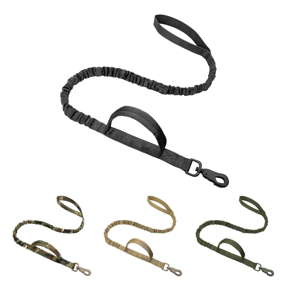 Military Tactical Dog Leash Adjustable Quick Release Elastic Leads Rope With 2 Control Handle For Medium And Small Dogs