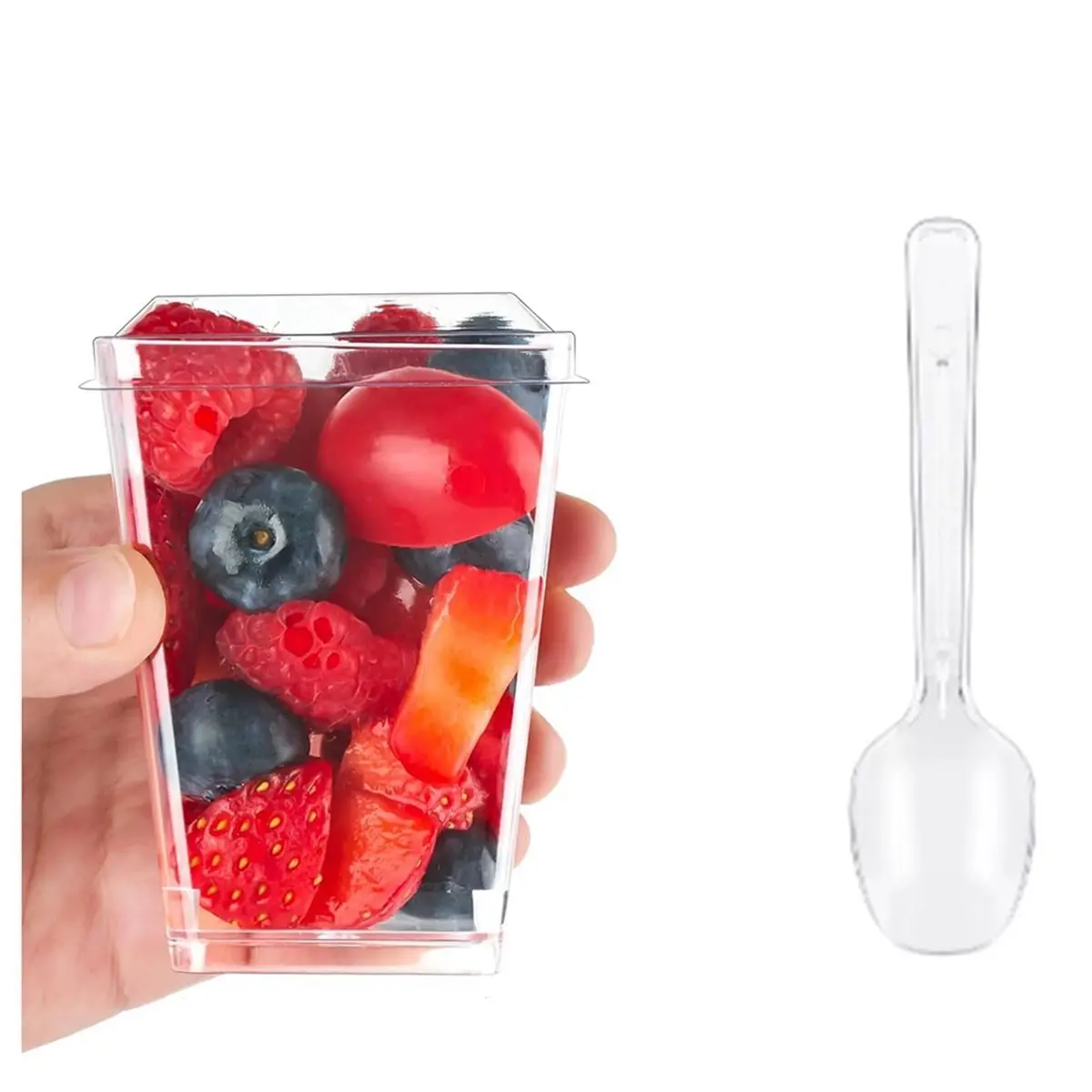 PREMIUM QUALITY 40 Pack 5oz/160ml Clear Square Plastic Dessert Cups with Lids & Spoons, Reusable for Pudding, Mousse & Parties W