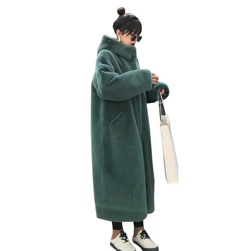 Winter Imitation Mink Velvet Overcoat 2025 New Faux Fur Coats Parkas Women Thick Loose Warm Outwear Plush Hooded Jacket Female