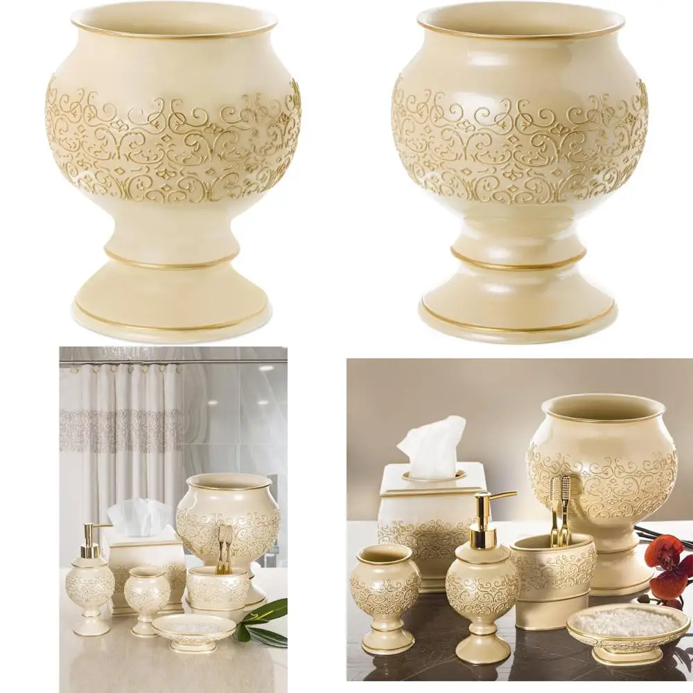 

Decorative Wastebasket for Bathroom - Durable Resin Trash Can, 1.05 Gallon Capacity, Stylish Space-Saving Design