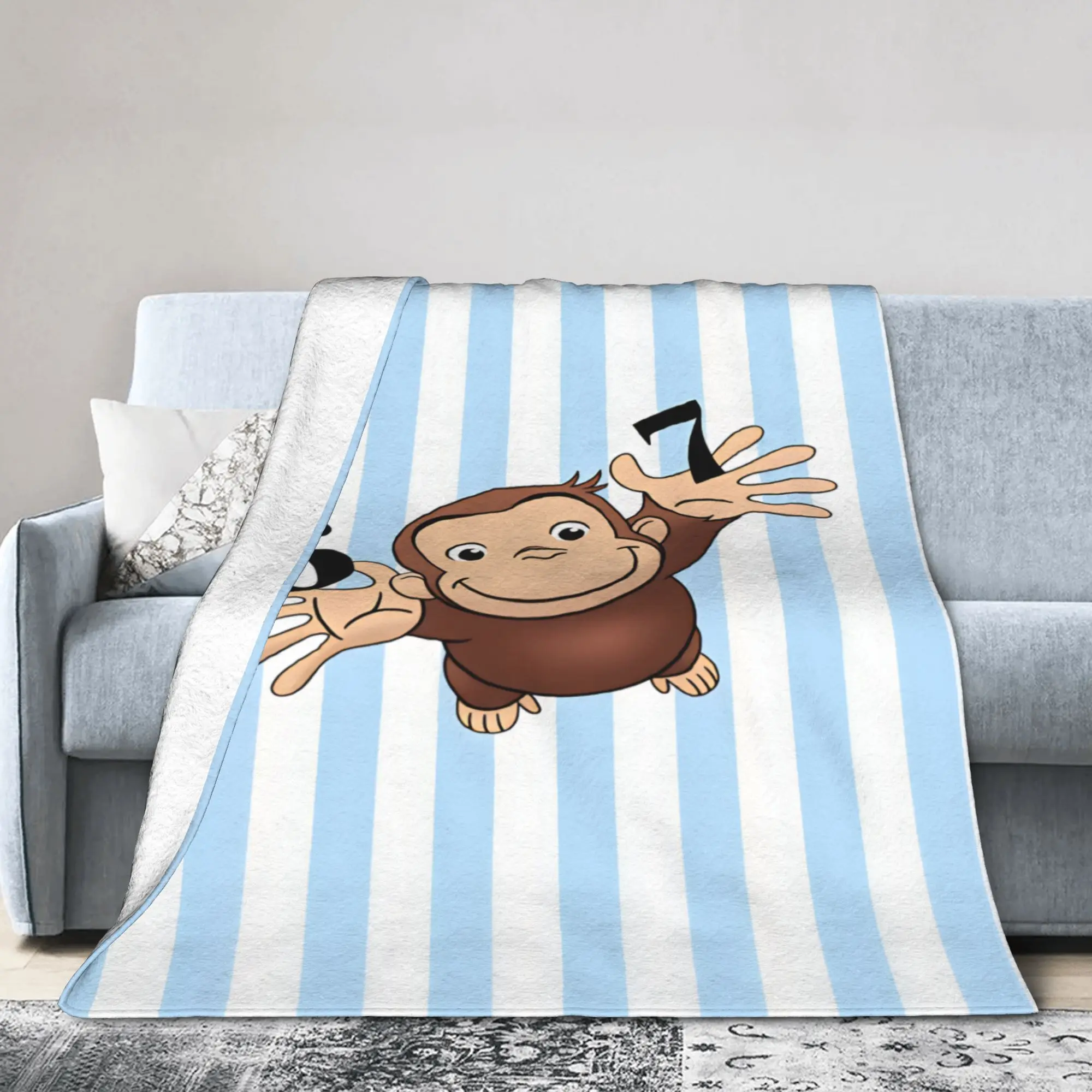Curious George Number Six Seven Throw Blanket Warm Comfy Trend Blanket  For Home Decor Plane Travel Flannel Bedspread Bed Cover