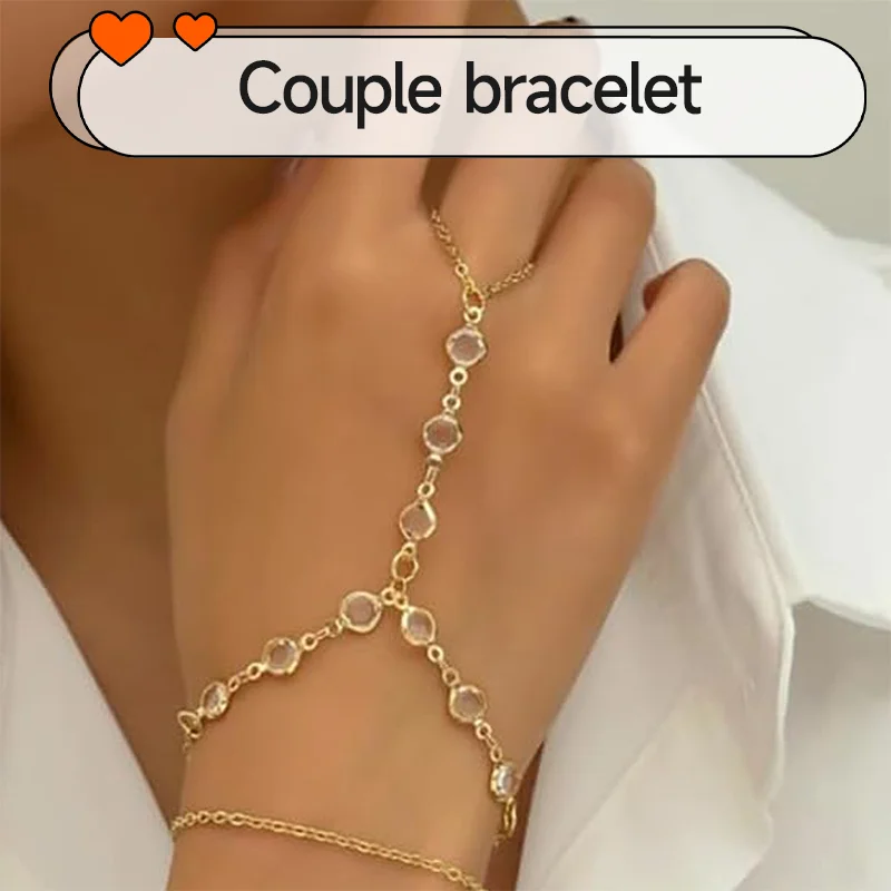 Delicate Multilayer Bracelet Ring Crystal Luxury Finger Bracelet Hot Seles Women Wed Bridal Jewelry Finger Chain Couple Bracelet