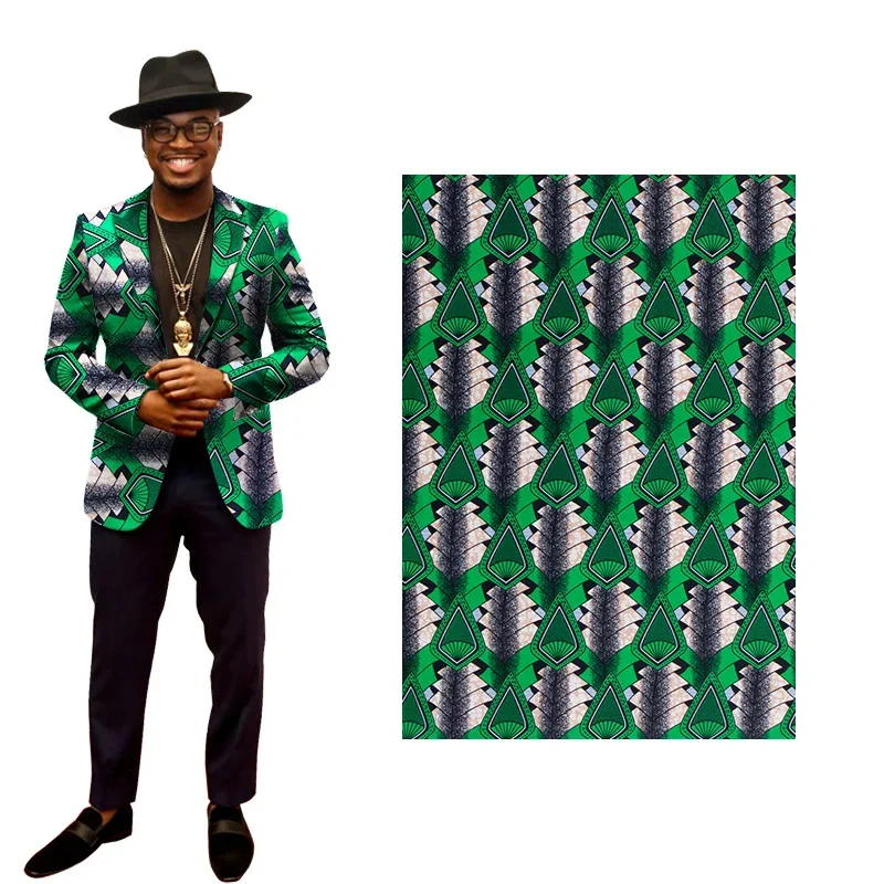 Ankara-tela de algodón con estampado geométrico para vestido, tela 100% de alta calidad, Color Verde Africano