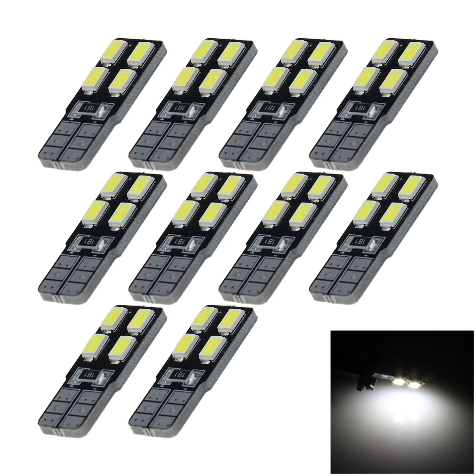 10x White RV T10 W5W Malibu Landscape Light Wedge Lamp PCB 4 Emitters 5630 SMD LED 280 285 447 A096-W