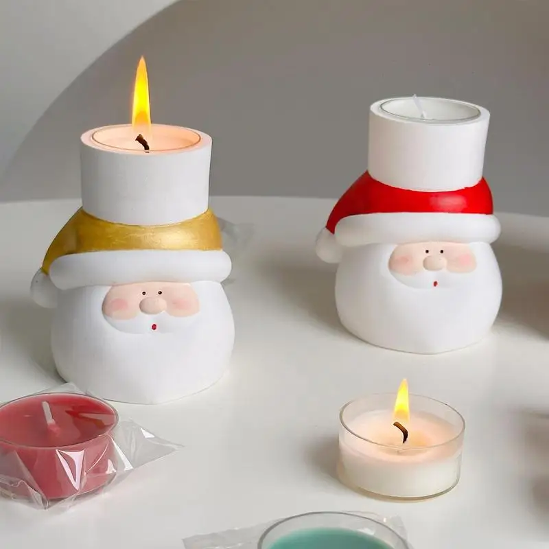 Tempat lampu teh Santa Claus, lilin Tealight pemegang Natal dudukan Santa Claus rumah Tengah musiman dengan 4