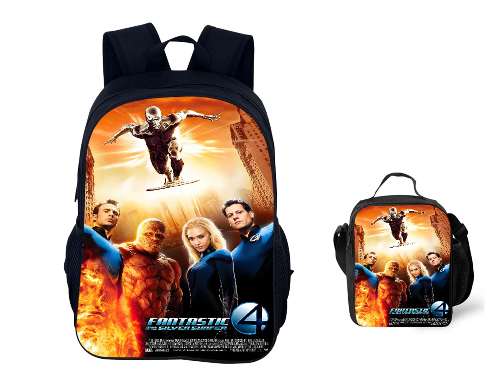 

Superhero Fantastic Four Classic Student Schoolbag Set-Daily Backpack and Insulated Lunch Bag for Unisex Boy Girl