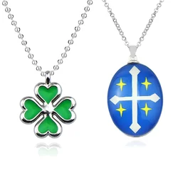 Anime Black Clover Necklace Asta Black Bull Sign Five-leaf Yuno Pendant Necklace for Women Men Cosplay Jewelry Gifts