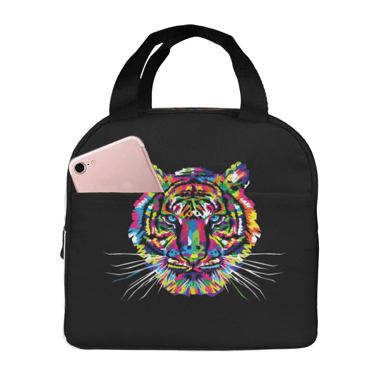 Colorful Tiger Print Insulated Lunch Bag for Women Men Portable Thermal Cooler Insulated Lunch Box Picnic Travel Food Tote Bags