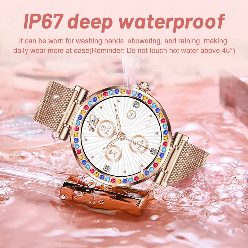 Lige nova moda relógio inteligente feminino pulseira de saúde bluetooth chamada relógios música voz à prova dwaterproof água esporte fitness smartwatch senhoras