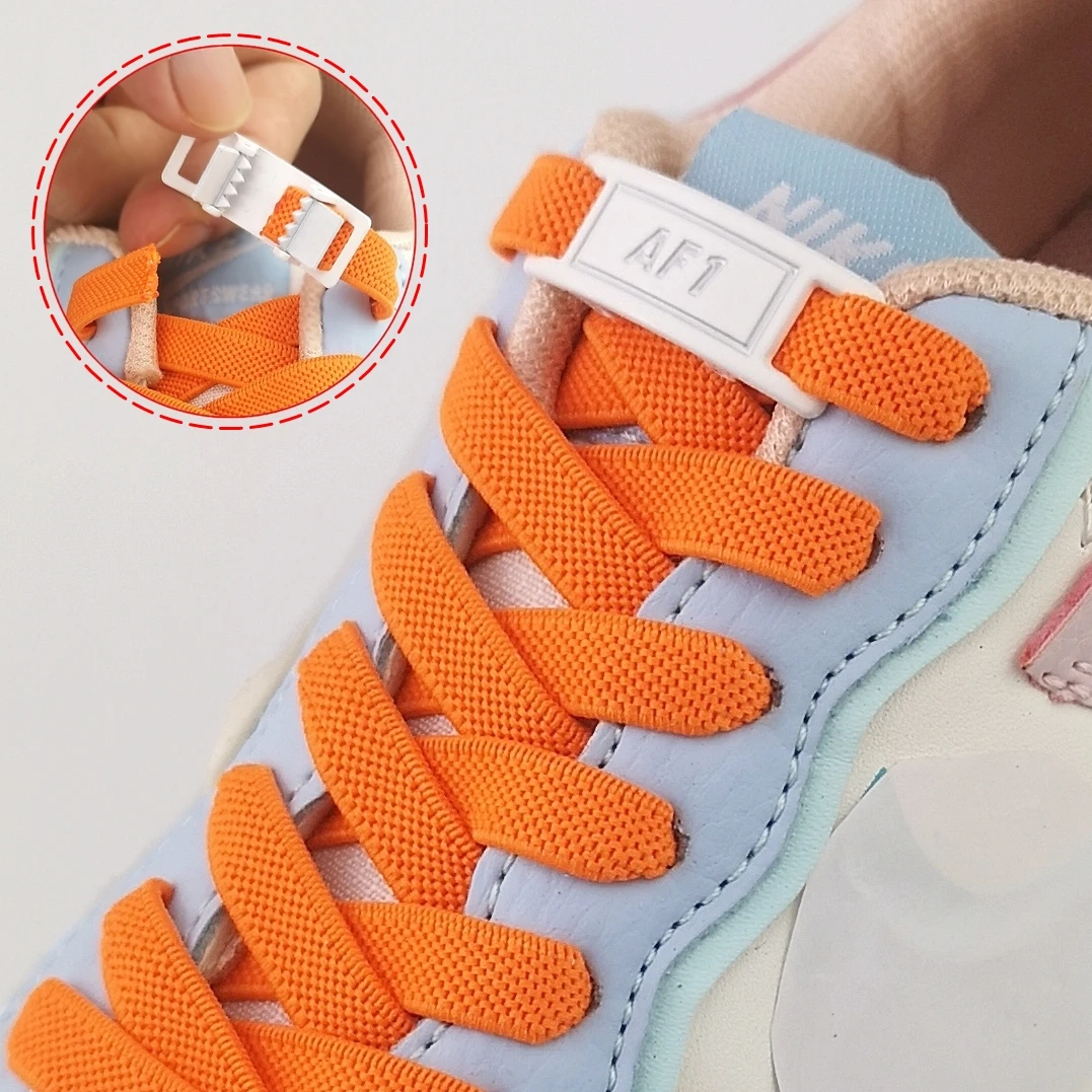 

2024 New Design Curved Buckle 8MM Widened Flat Shoelaces No Tie Shoe laces Kids Adult Sneaker Shoelace for Shoes