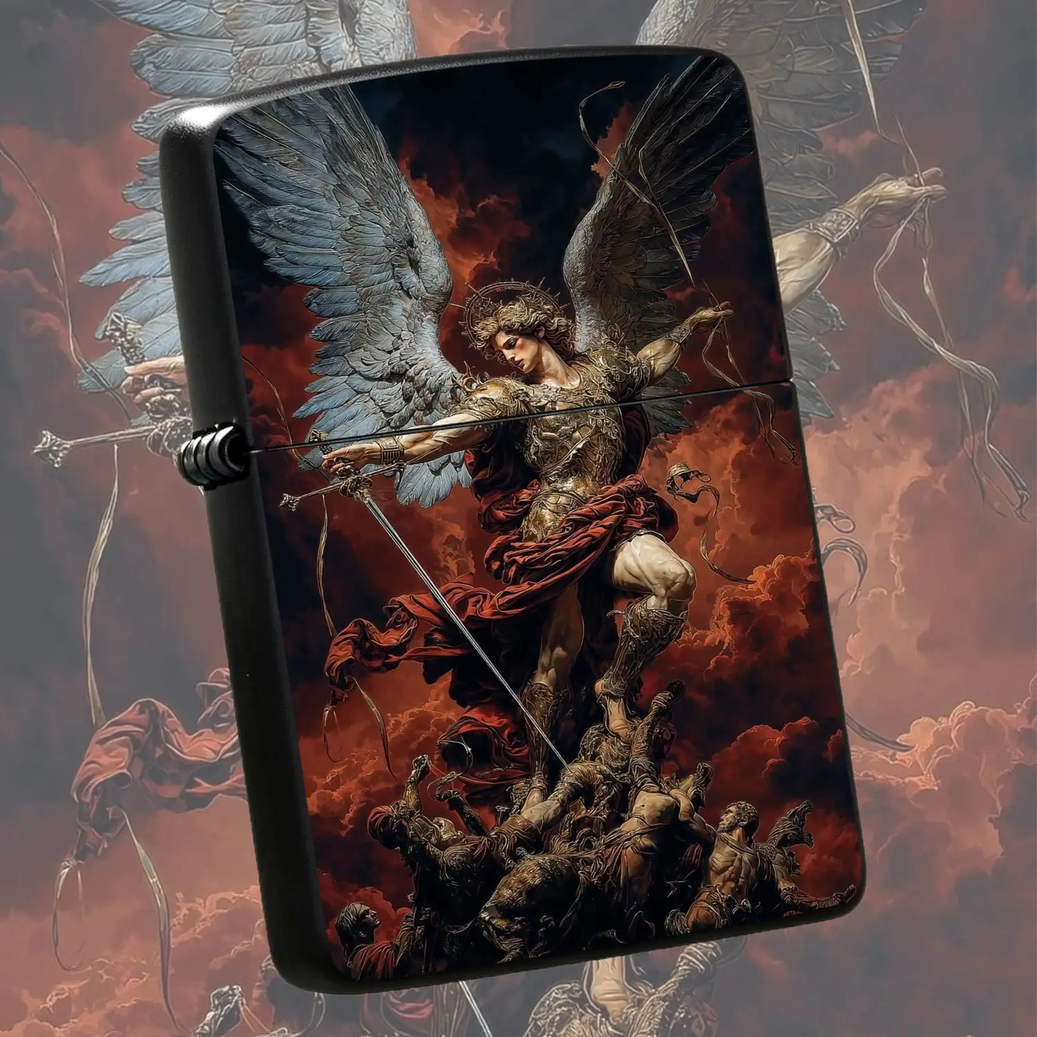 Archangel Themed Art Lighter Retro Mythology Inspired Portable Ignition Accessory Exquisite Textured Desktop Decor Collectible Ideal Gift For Travel Camping Daily Use Art Lovers Holiday Presents A Humorous And Interesting Lighter