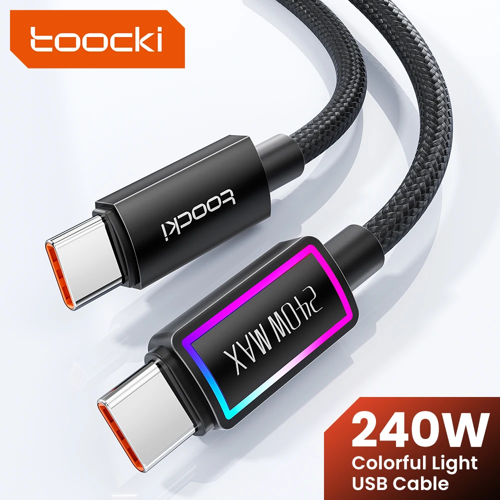 Toocki 240 واط نوع C إلى نوع C كابل آيفون 17 16 شاومي سامسونج ماك بوك PD3.1 شحن سريع مؤشر ملون ضوء USB الحبل