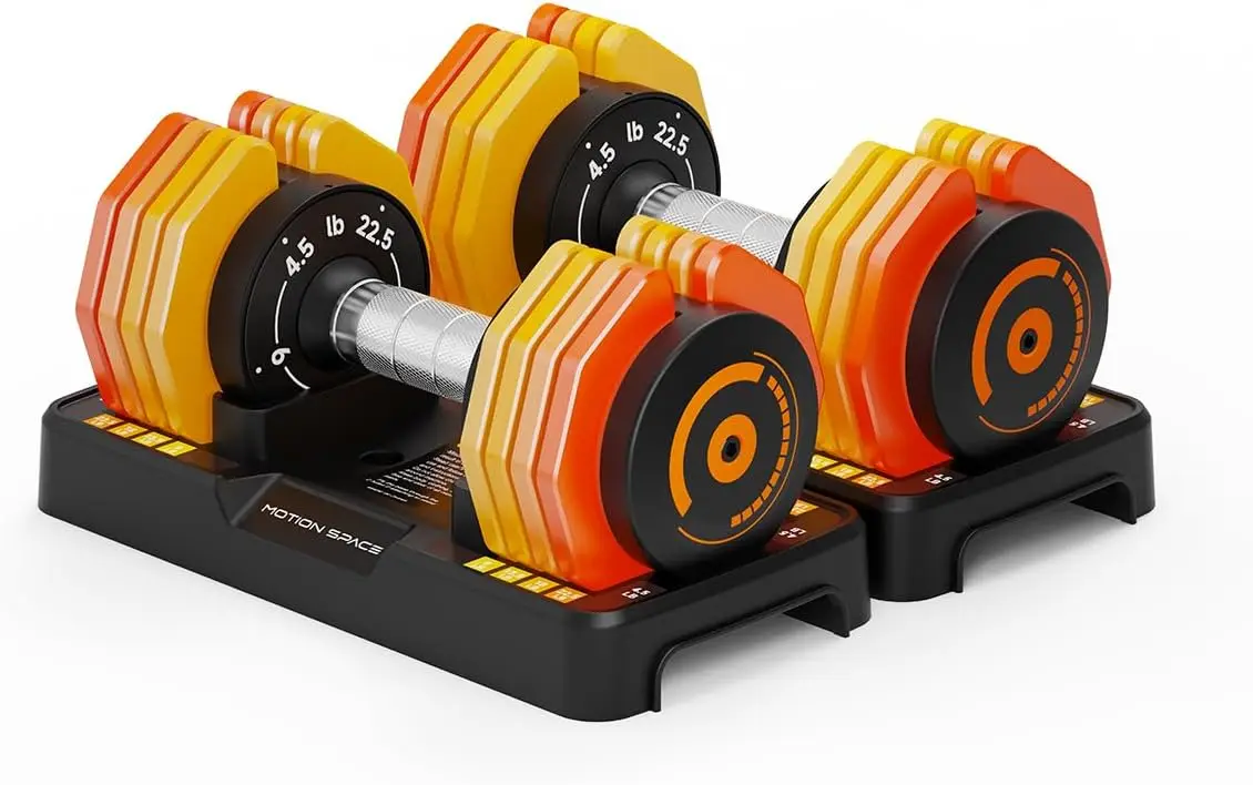 

High end comfortable anti slip metal dumbbells with tray, 12.5LB/22.5LB pairs, compact size suitable for full body home exercise