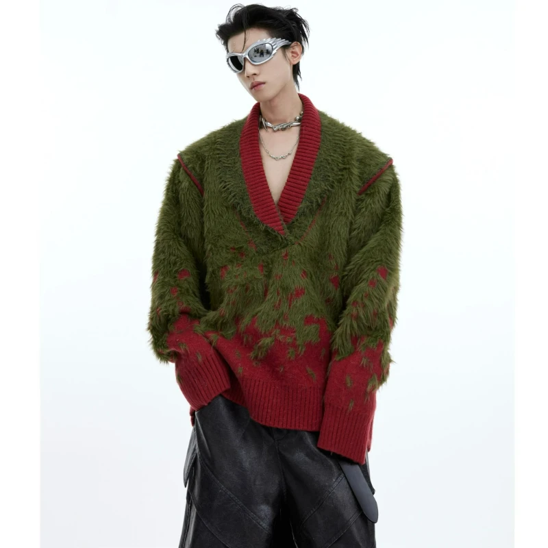 

Новый стиль, модный высококачественный мужской свитер 2026, осенний трехмерный градиент, имитация норки, новогодний дизайн, вязаный свитер