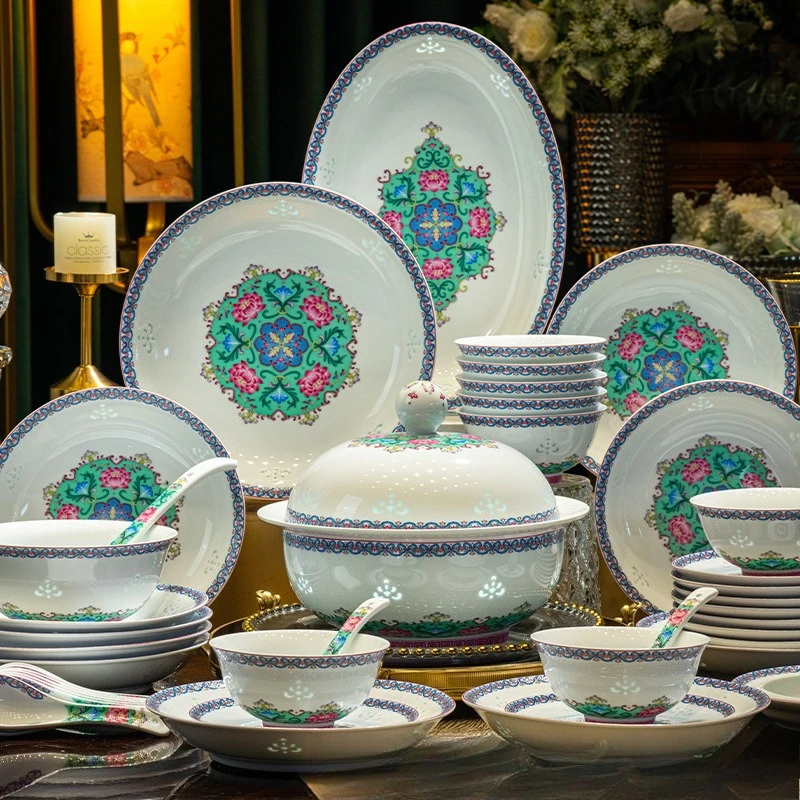 High-end exquisite porcelain enamel color series Chinese dish set Jingdezhen ceramics