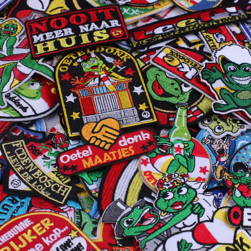 10/30/50pcs Random Oeteldonk Emblem Patch Emblemen Carnival for Netherland Iron on Frog Embroidery Patches for Clothing Stickers