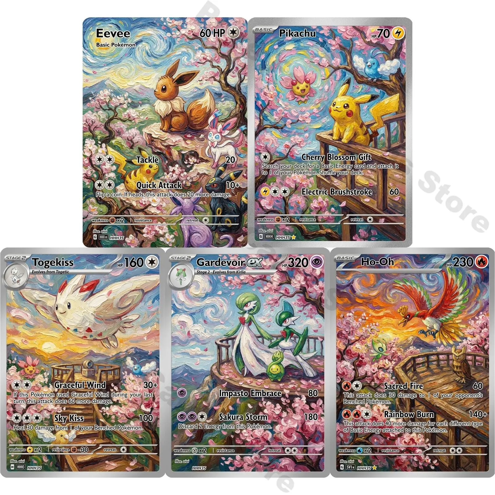 Pokemon Cards PTCG Impressionist Oil Painting Style Eevee Togekiss Gardevoir Ho Oh Collection Cards Rare Cards Set Pokemon Gift