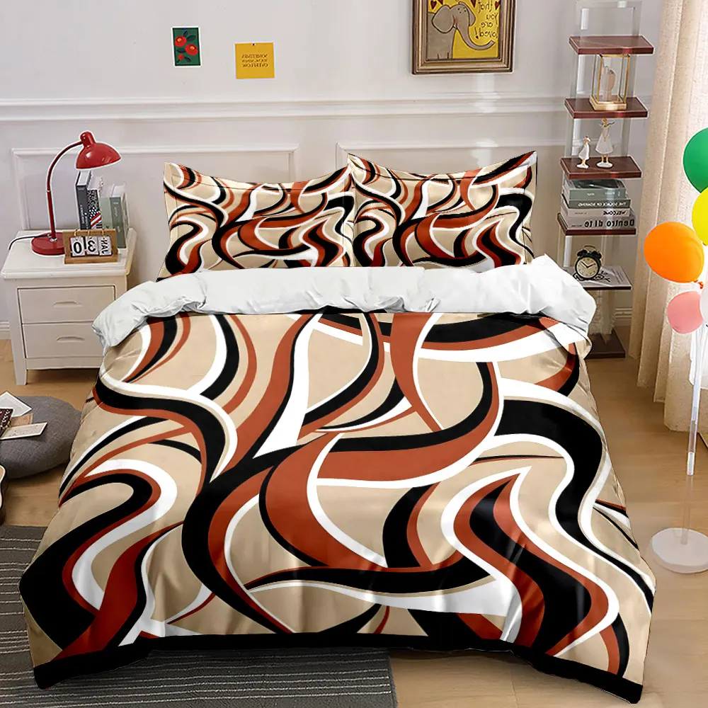 Abstract Flowing Line Design Printed Duvet Cover Set1 Duvet Cover+2 PillowcaseMulti Size Bedroom Bedding Decoration