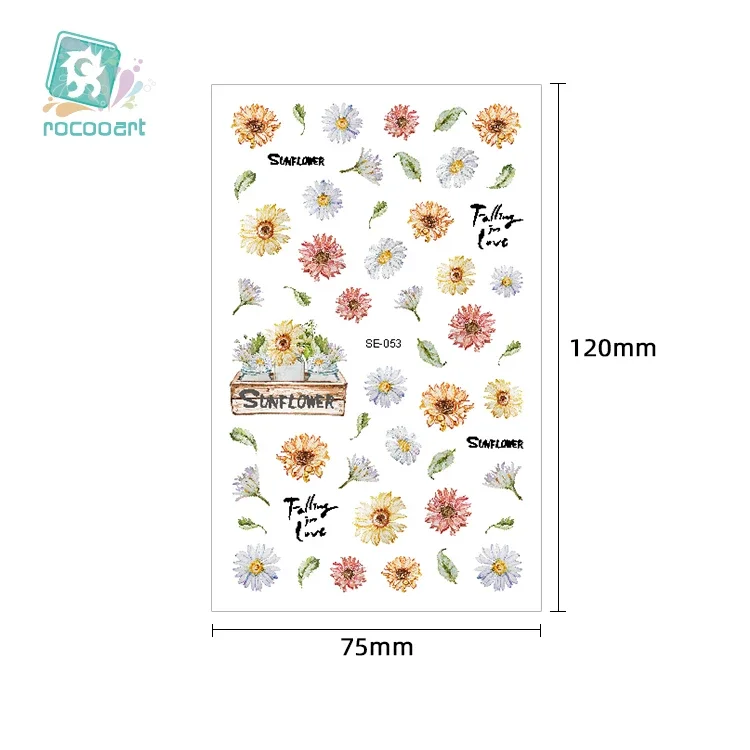 Rocooart DIY Nails Art Sticker SunFlowers Nail Stickers Feathers Panda Floral Nail Art Decoration Wraps Foil Sticker Manicure