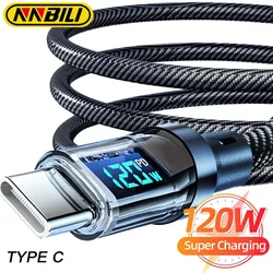 NNBILI 120W Super Fast Charging Cable Real-time Digital Display USB A to Type C data Cable For iPhone Android Phones Universal