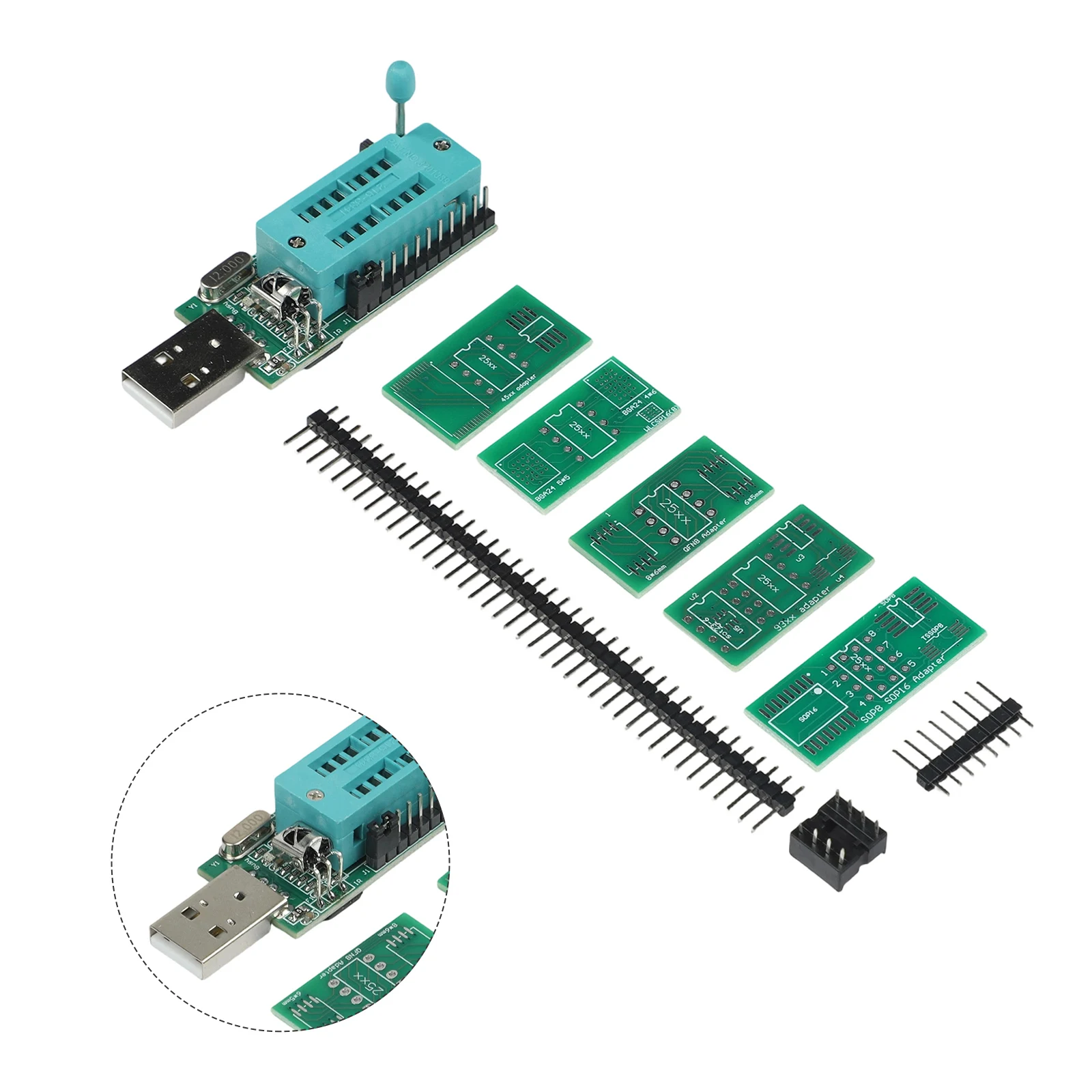 CH341A Programmer V1.7 With 1.8V Level Conversion And Adapter Boards For SPI For Flash For Eeprom Chip Reading Writing Tool Kit