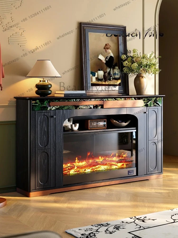 French retro fireplace porch cabinet living room American solid wood simulation flame heating decorative cabinet