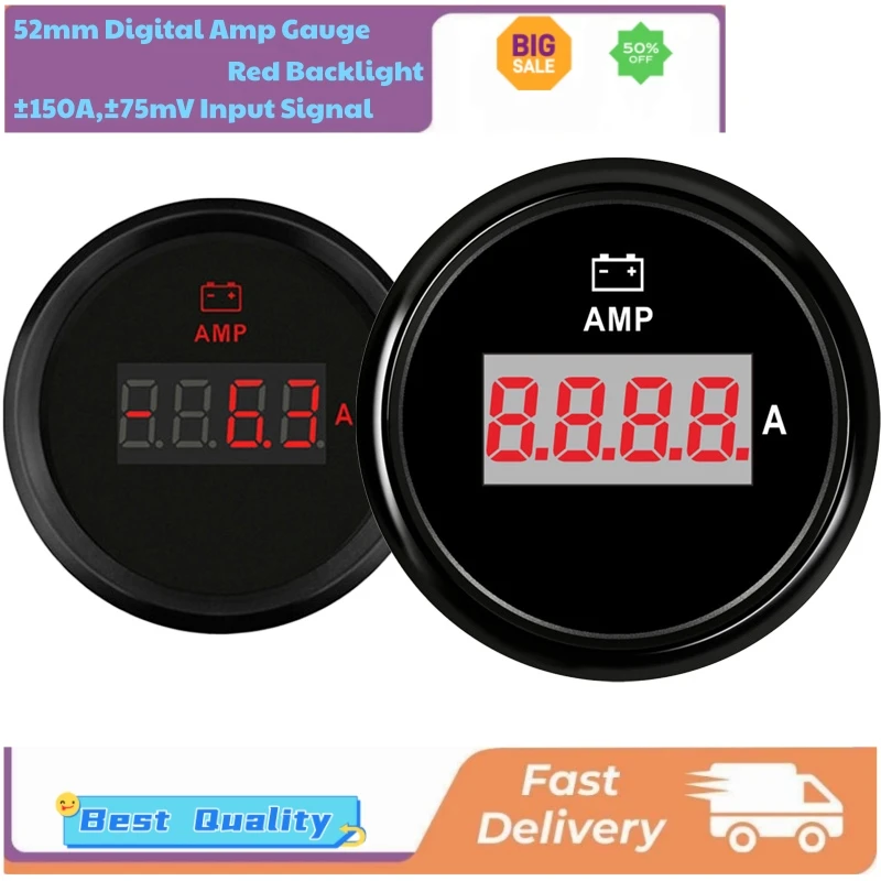 

52mm Digital Ampere Meters 0-150A Lcd Show Amp Gauges Amperemeters Black Ammeters with Current Sensors 9-32v for Auto Boat
