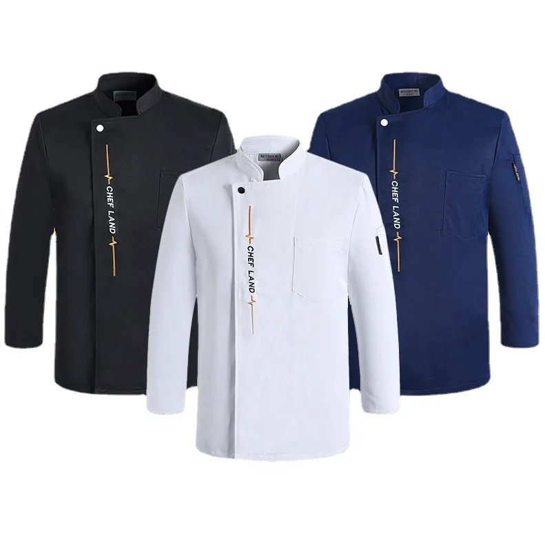 Vestes de Chef à manches longues pour hommes, uniforme de cuisine, Restaurant, chemise de boulangerie, manteau de Chef blanc respirant, tablier avec Logo personnalisé