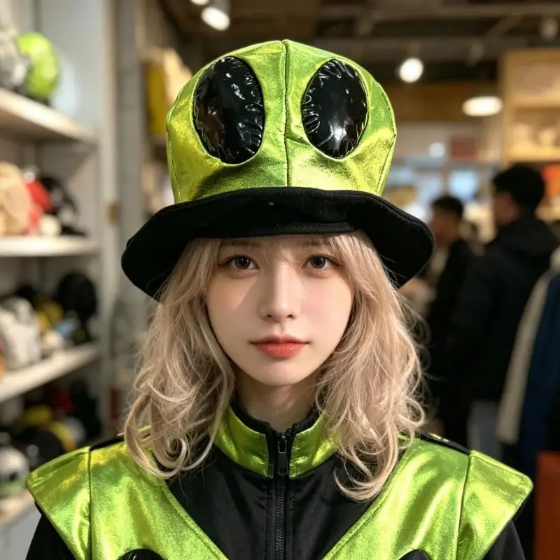 

39BB 3D Alien Headwear Soft Breathable Fabric Comfortable Tall Hat For Indoor And Outdoor Activity Anime Event Dressingup