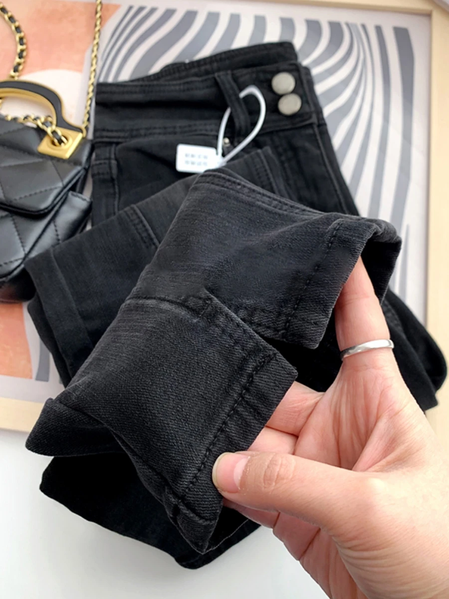 

High Waist Black Elastic Denim Jeans Women's Spring Autumn Slimming Straight Leg Casual Cotton Stretch Jeans High Waist