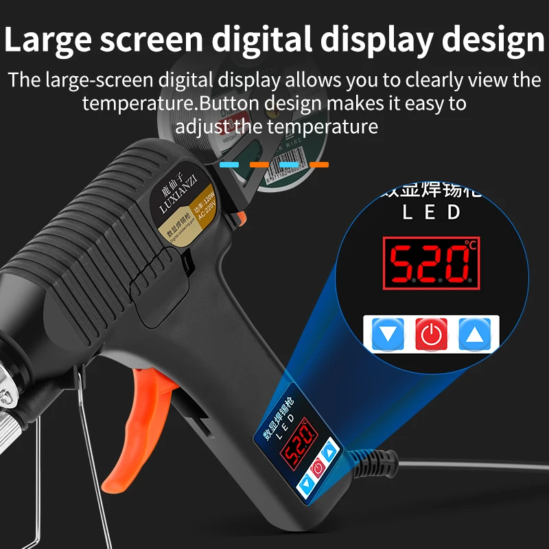 Imagem -03 - Pistola de Ferro de Solda Elétrica com Display Digital Luxianzi 180520 ° c Temperatura Ajustável Enviar Automático Ferramenta de Reparo de Soldagem de Pistola de Lata