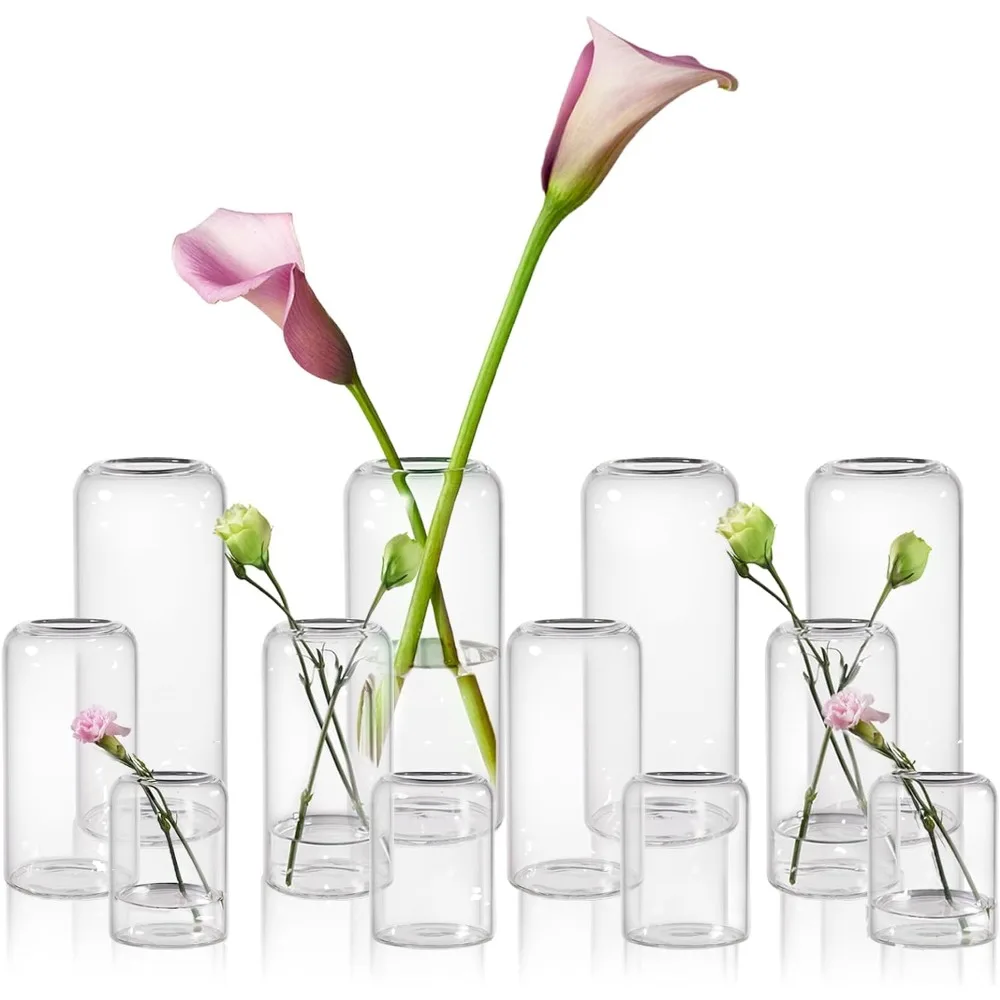 

Glass Bud Vase Set of 12, Clear Small Vases in for Flowers. Modern Hand Cylinder Glass Vase for Wedding Reception Centerpieces