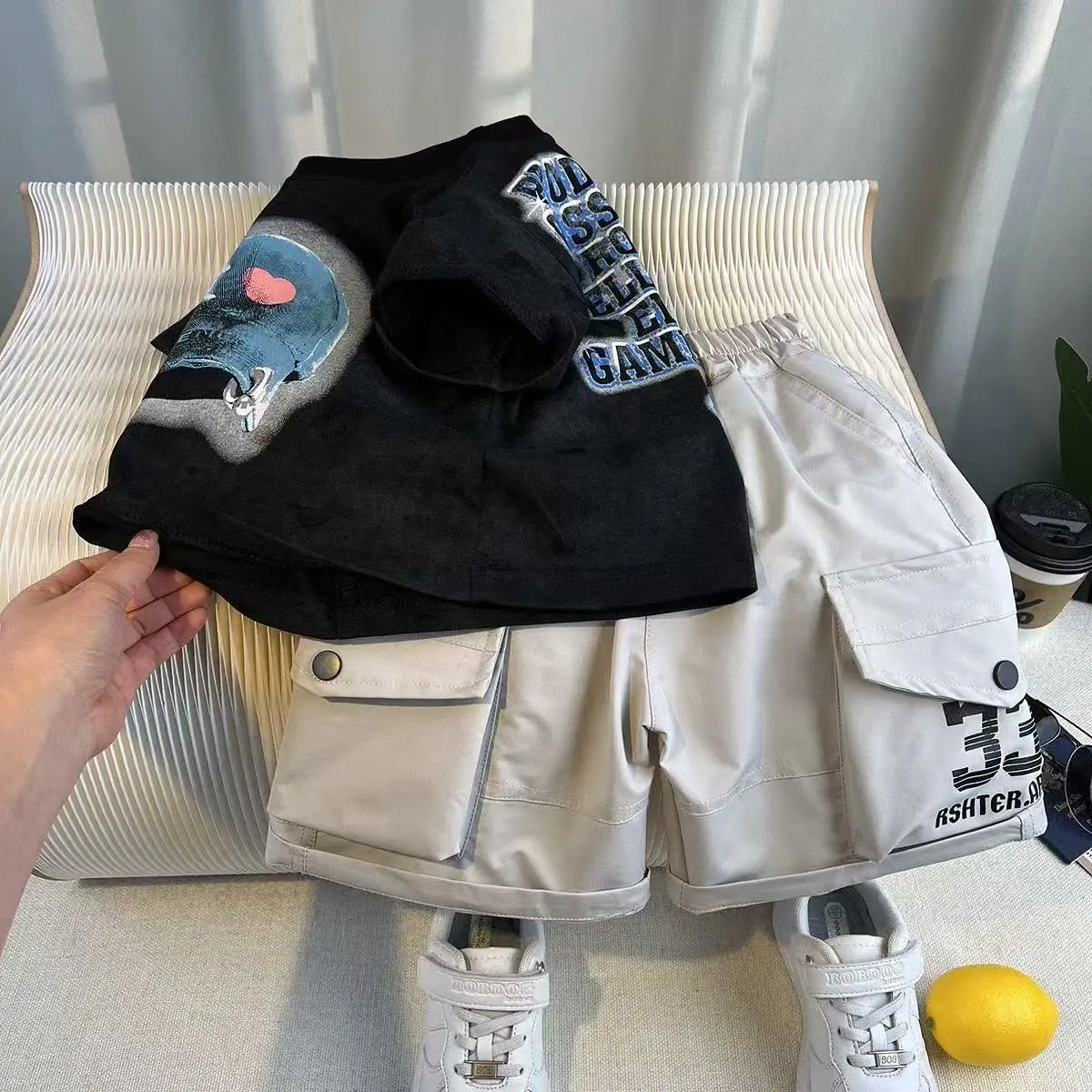 

Children's Clothing Boys' Summer set 2025 New Boys' Short Sleeved T-shirt Denim Shorts Two-piece Set 90-150CM Kids Outfits