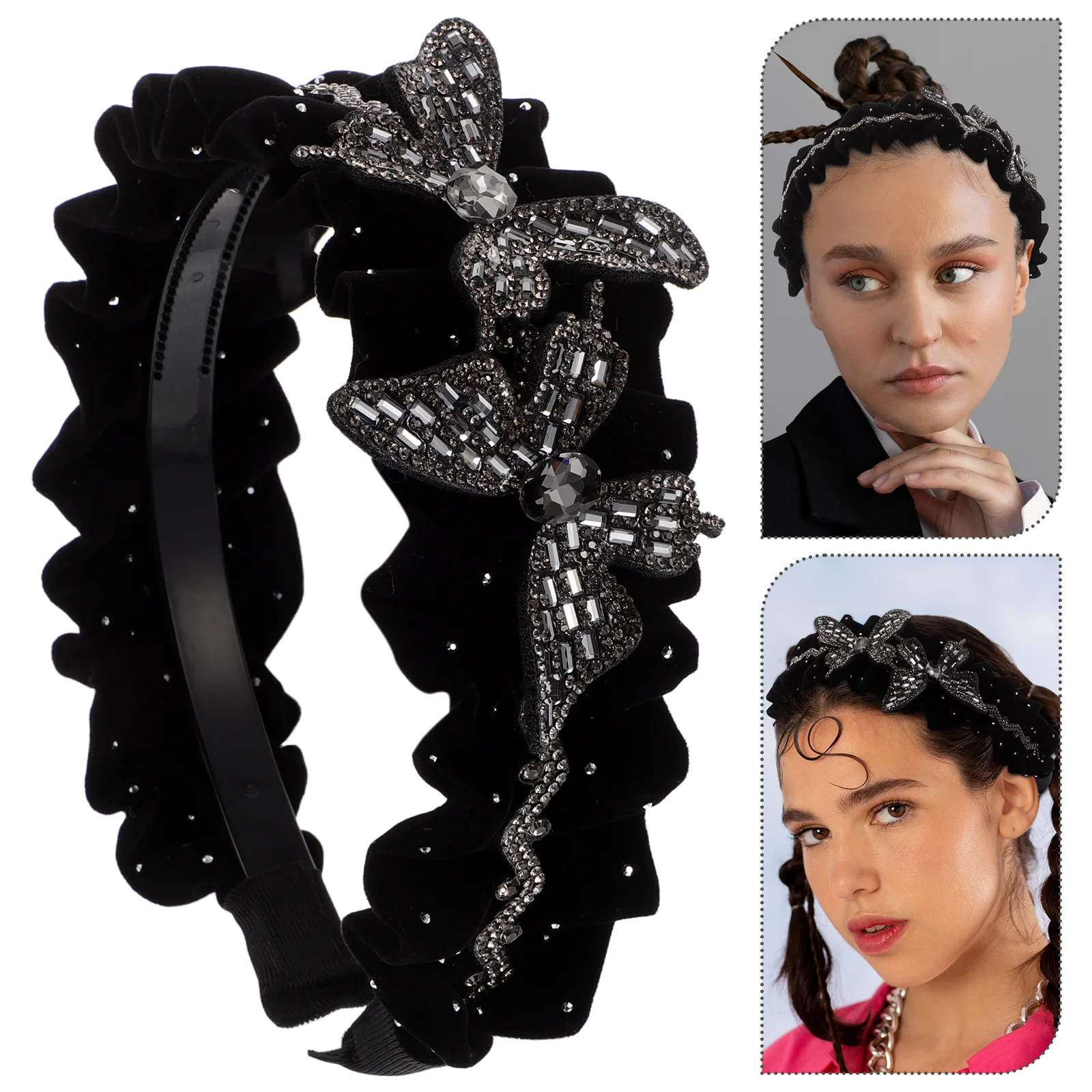 

Stylish Butterfly Bow Headband Compact Ruffled Hair Accessory Women Girls Face Wash Spa Headband Beauty Makeup Skincare