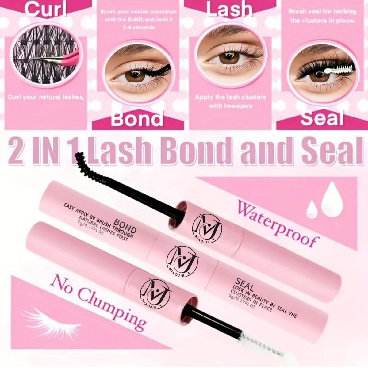 속눈썹 클러스터 글루, 속눈썹 본드 & 씰 10ml 본드 & 씰 속눈썹 글루 2 in 1 (클러스터용), 속눈썹 접착제 블랙, 오래 지속