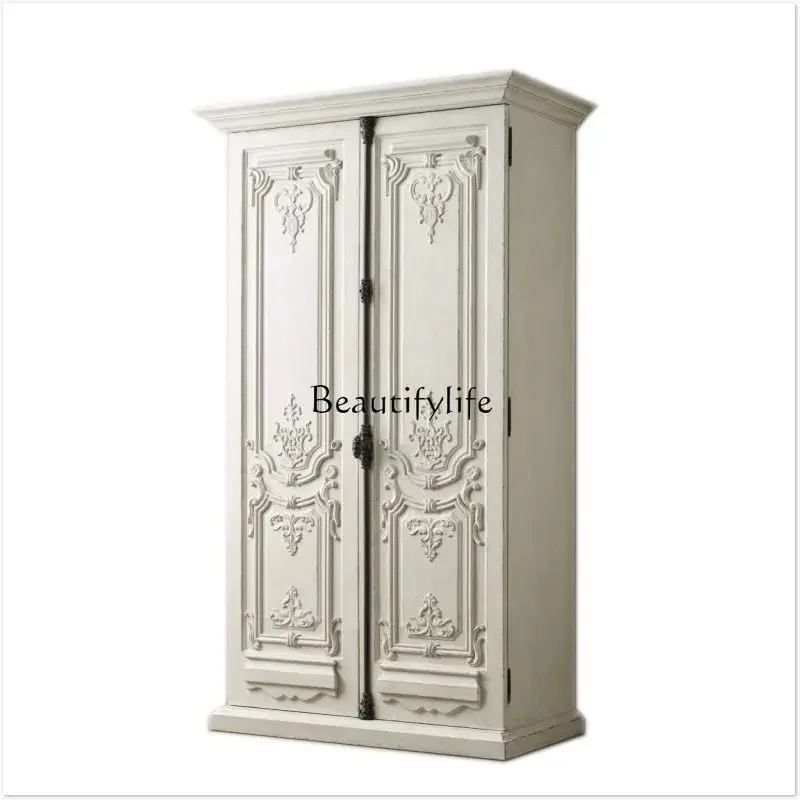 

yj9 American country solid wood wardrobe, children's wardrobe two antique white oak old European style