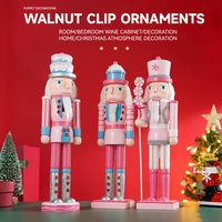 35cm Wooden Nutcracker Ornament Pink Series Soldier Handcraft Doll Toy Home Office Table Xmas Decoration Statues Christmas Gift