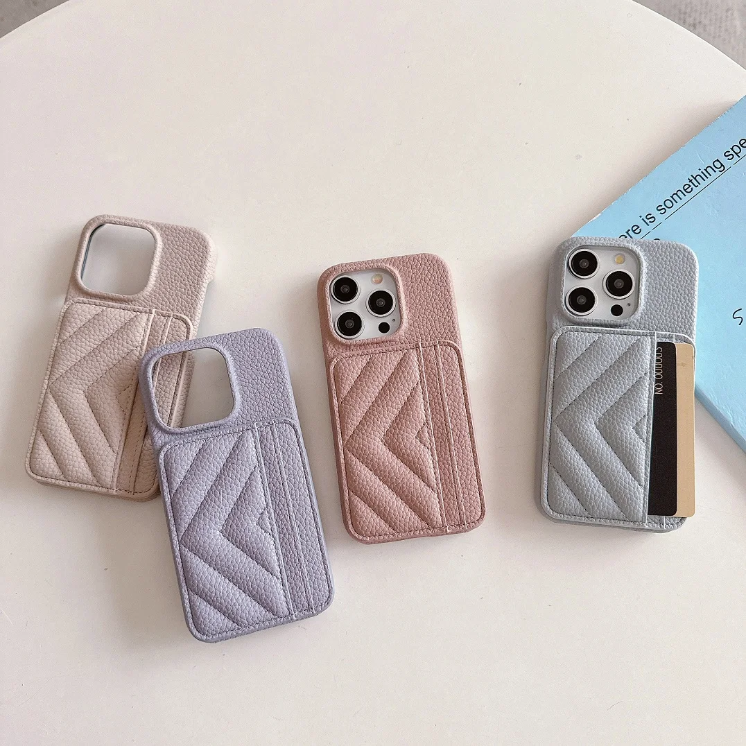 

Luxury Elegant V Shape 3D Leather Dual Card Slot Wallet Case For iPhone 11 12 13 14 15 16 17 Pro Max Plus Shockproof Phone Cover