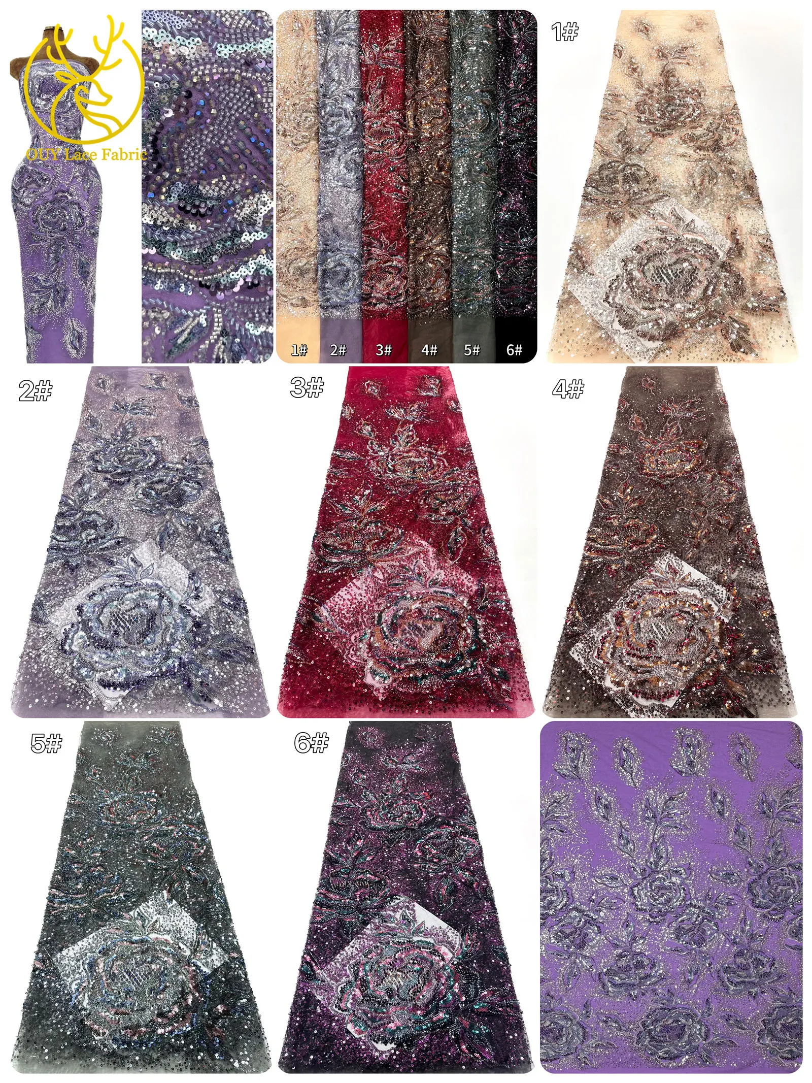 Afrikanischer Bräutigam Schwer Perlenverzierter Spitzenstoff 2026 Hochwertige Französische Nigerianische Pailletten-Spitze Brautkleid-Material – Detail 3