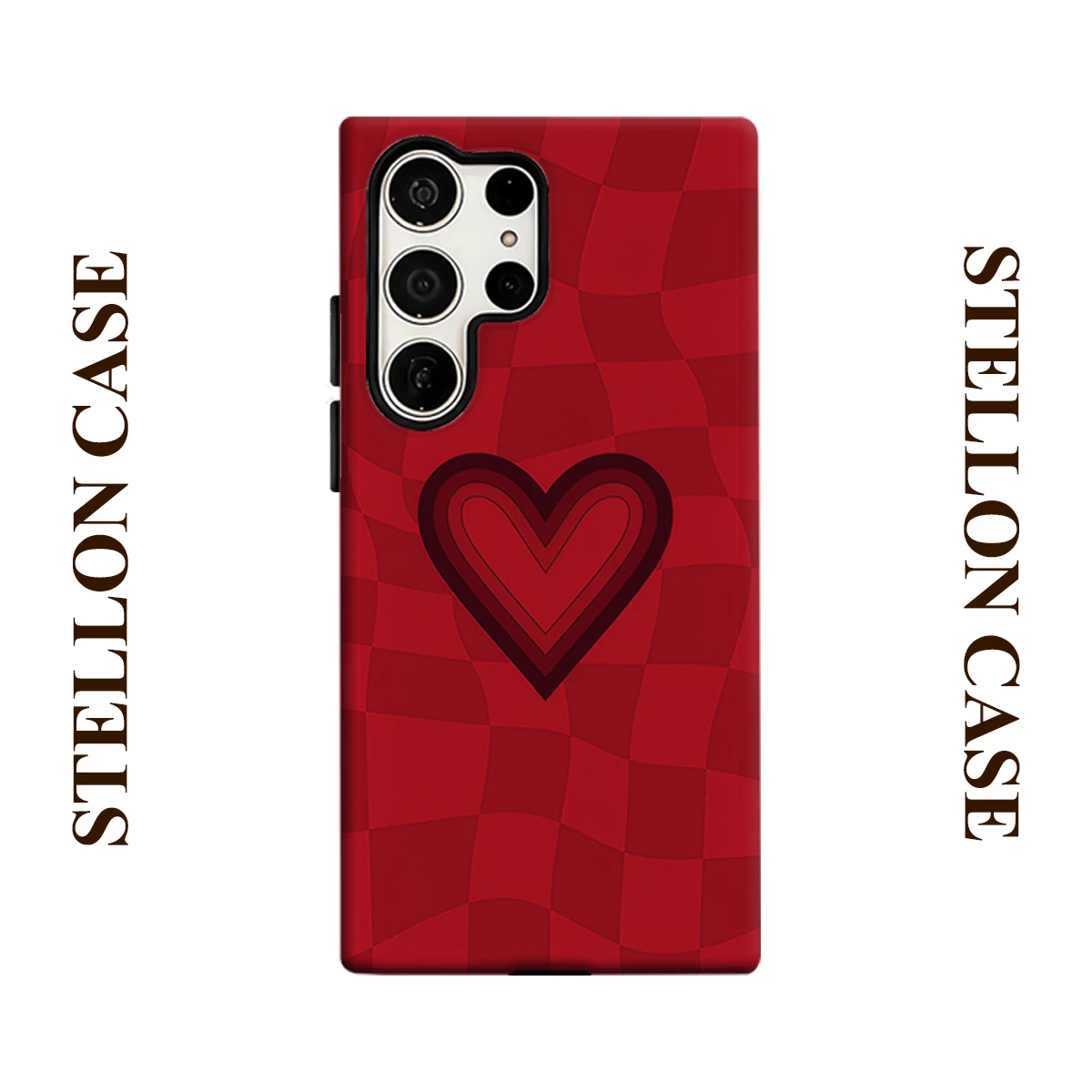 Wavy Red Checker Heart Phone Case for Samsung Galaxy S26 S25 Ultra S24 S23 Ultra Plus Glossy Double-layer Back Cover