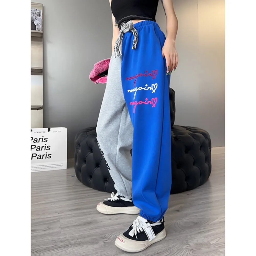 women's embroidered letter hoodie pants loose casual pants pantalon mujer