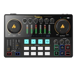 maono AME2 Audio Interface Sound Card DJ Mixer All in One Portable Podcast Studio for Recording,Live Streaming,Youtube,Guitar,PC